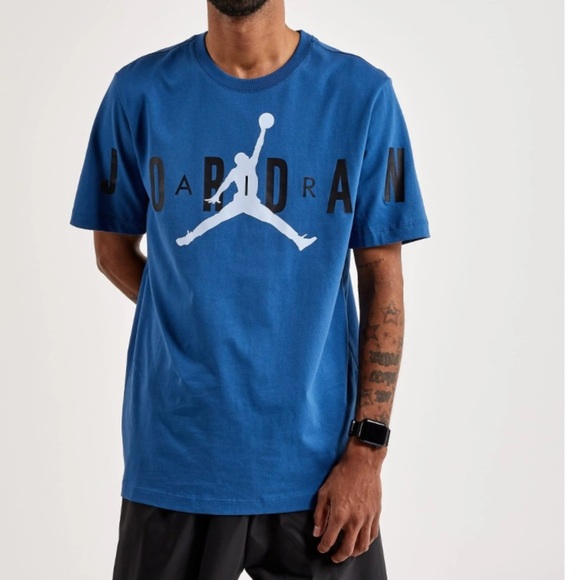 MENS JORDAN AIR STRETCH SHORT SLEEVE TEE BLUE SIZE MEDIUM - Picture 1 of 7